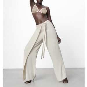 ZARA IVORY ECRU STRETCH ELASTIC WAIST WRAP FLOWING FLUID PAREO PANT TROUSERS